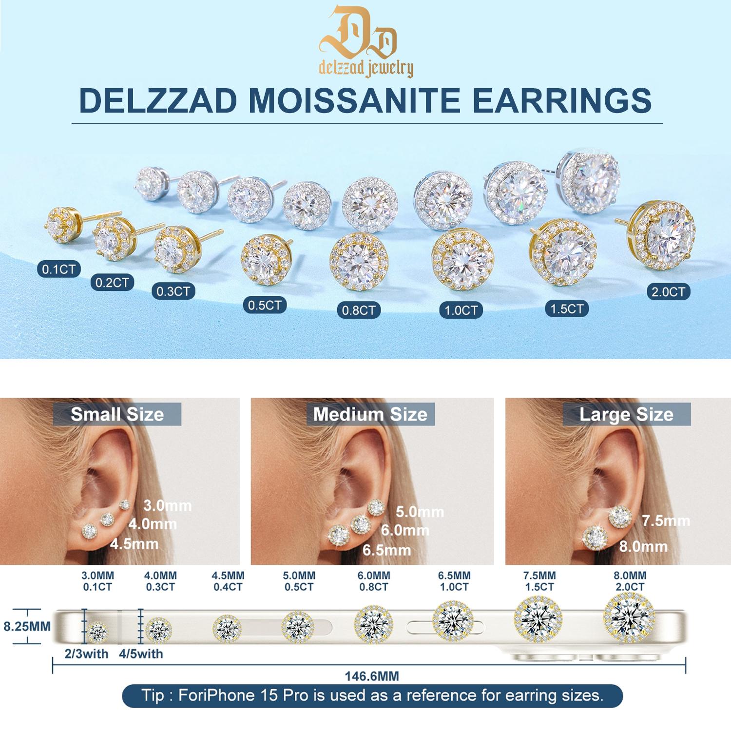 Delzzad 18k Gold-Plated Halo Stud Earrings Lab-Created Moissanite Earring S925 Sterling Silver Moissanite Jewelry Perfect Birthday Mother’s Day Christmas Gift for Men Women Wedding Set