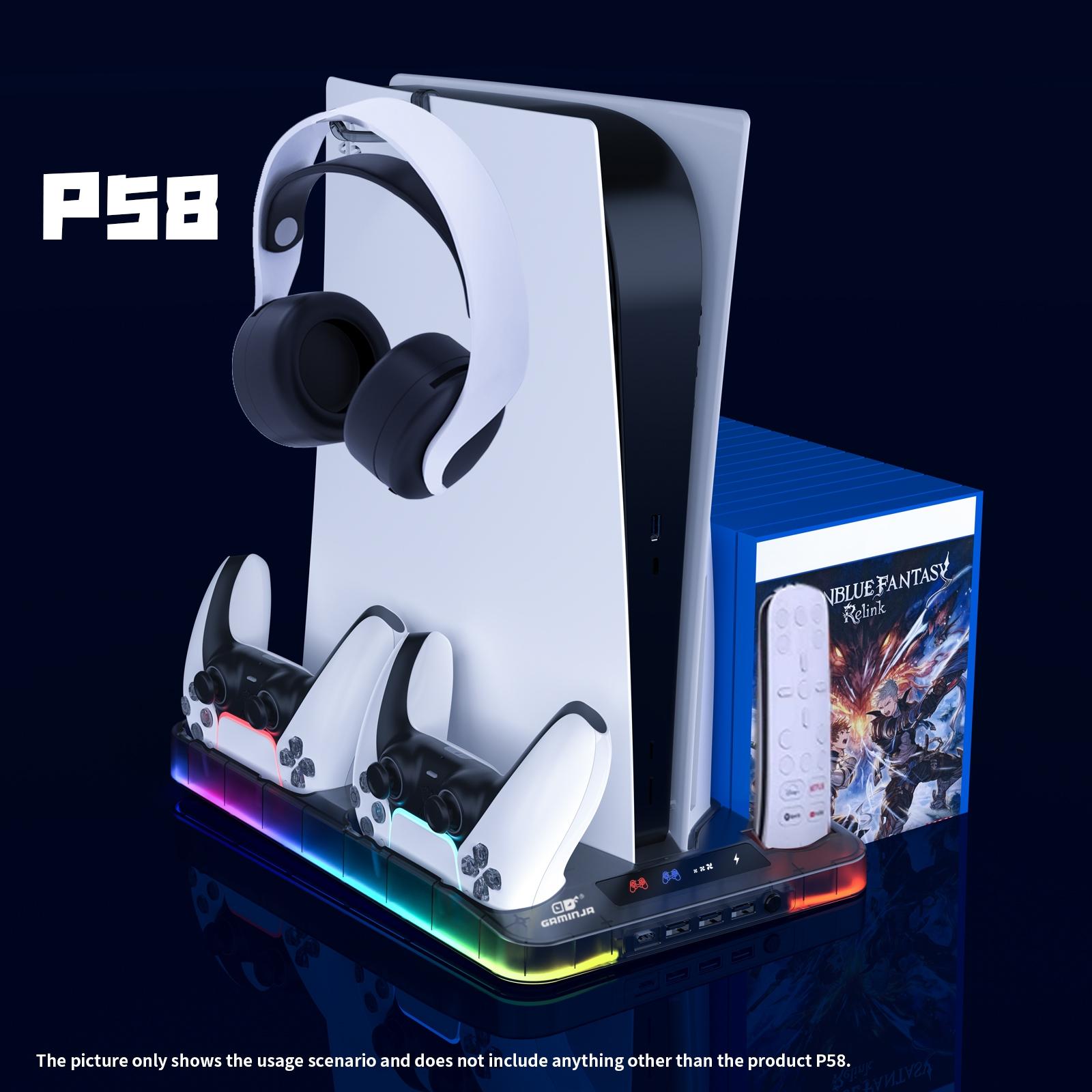 Gaming Console Charging Base, Dual Charging Stand with Earphone Hook, Vertical Cooling Support, Console Accessories for PS5 Controller, Charging Dock Accessories