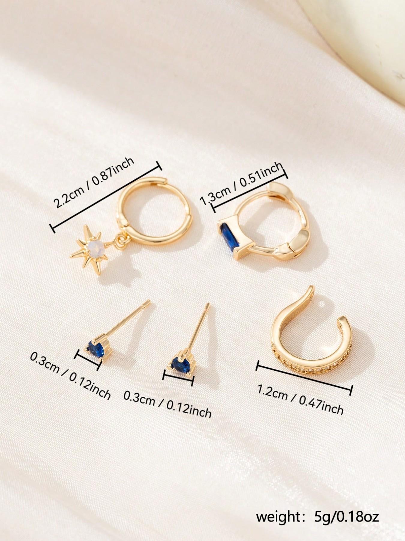 Women's Fashion Jewelry Set, Blue Artificial Zircon Earrings, Perfect for Music Festivals & Parties, Stylish Accessory