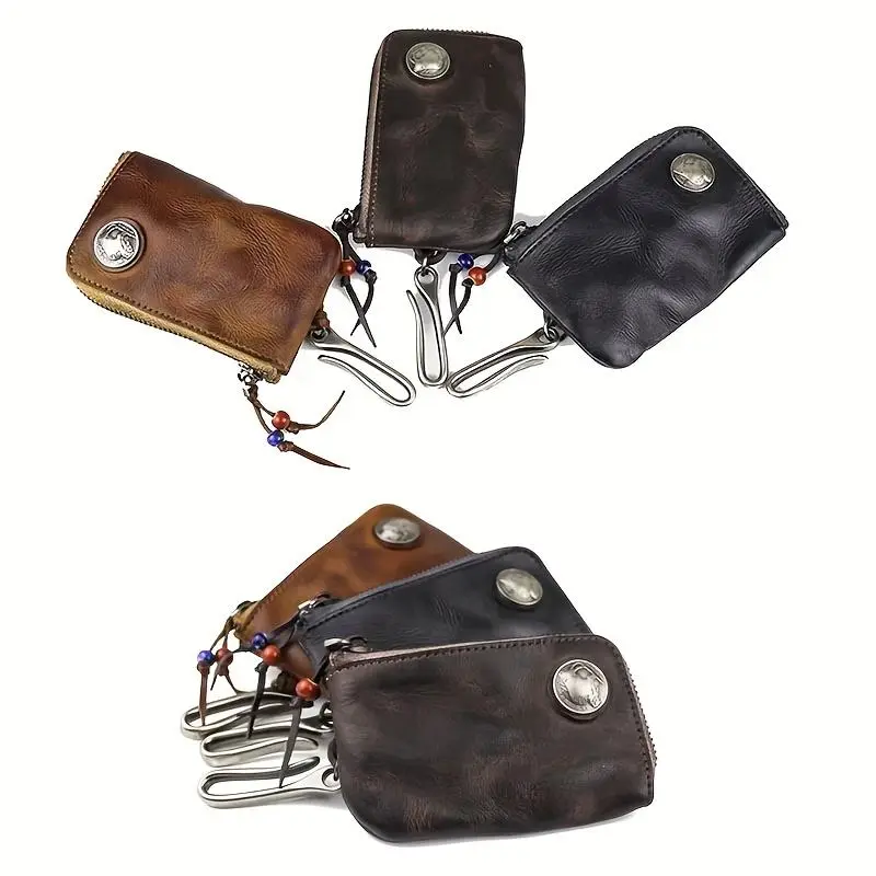 Men's Genuine Cowhide Leather Handcrafted Wallet - Vintage Retro Large Capacity with Multiple Compartments, Casual Wear Accessory, Men's Gifts Key Holder