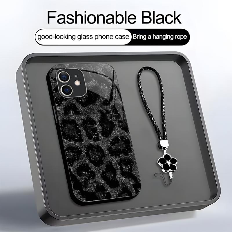 Suitable for [iPhone 12 Mini] high-end women's phone case，a beautiful four-leaf clover lanyard is included🥰,simple yet sophisticated leopard print design, affordable price, available in multiple colors YM99