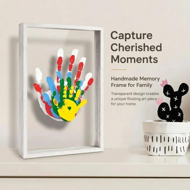 Transparent Wooden Handprint Memory Frame, DIY Baby & Family Keepsake Art, Floating Display for Cherished Moments, Perfect Gift for Birthdays, Anniversaries & Baby Showers