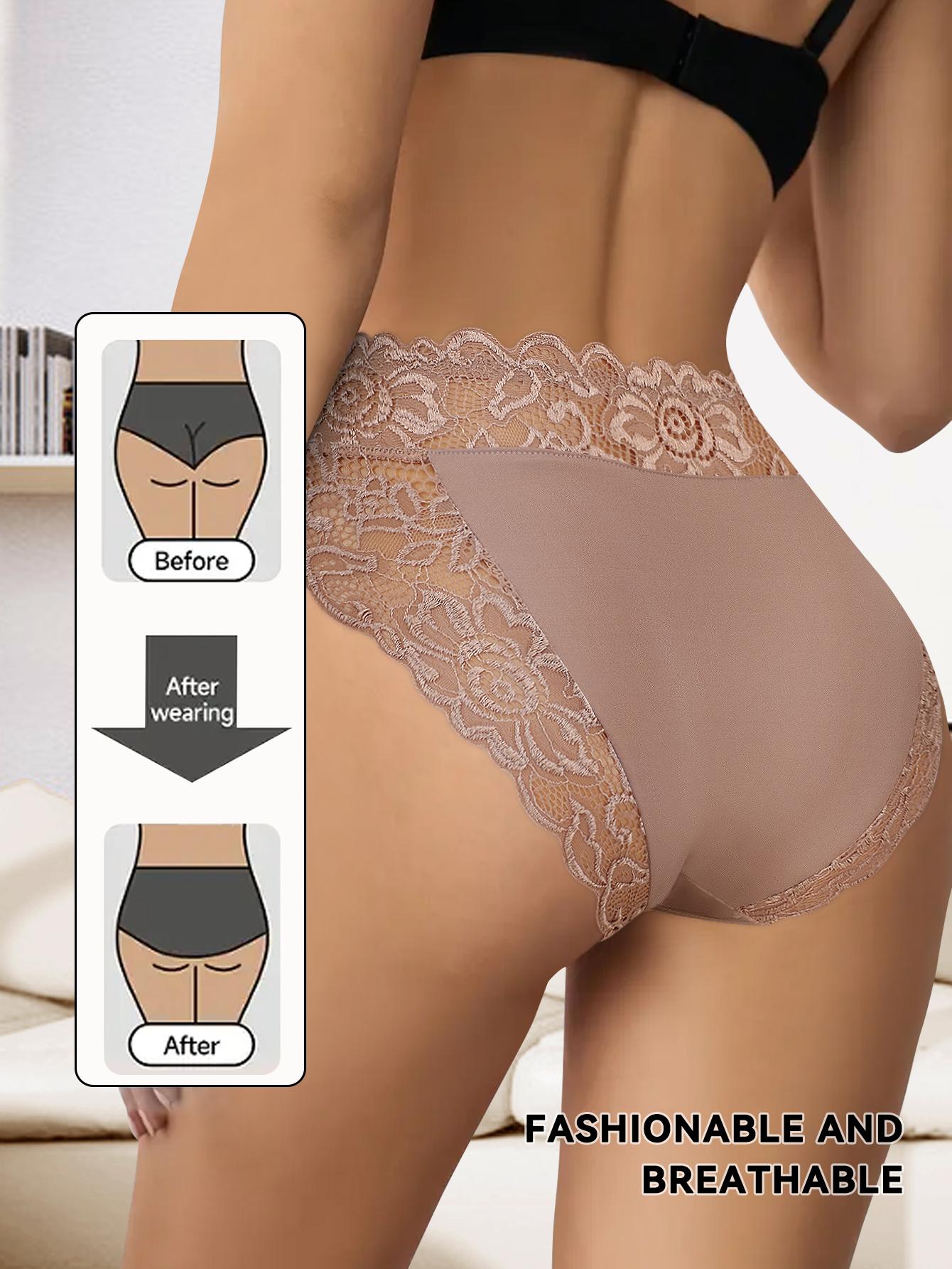 QUASTI 10 Piece Women's Mid Waist Lace Patchwork Sexy Seamless Underwear, High Elasticity Hip Lifting Breathable Soft Panties, Mixed Color Soft Basic Fit Fashion Underwear, S-XXL