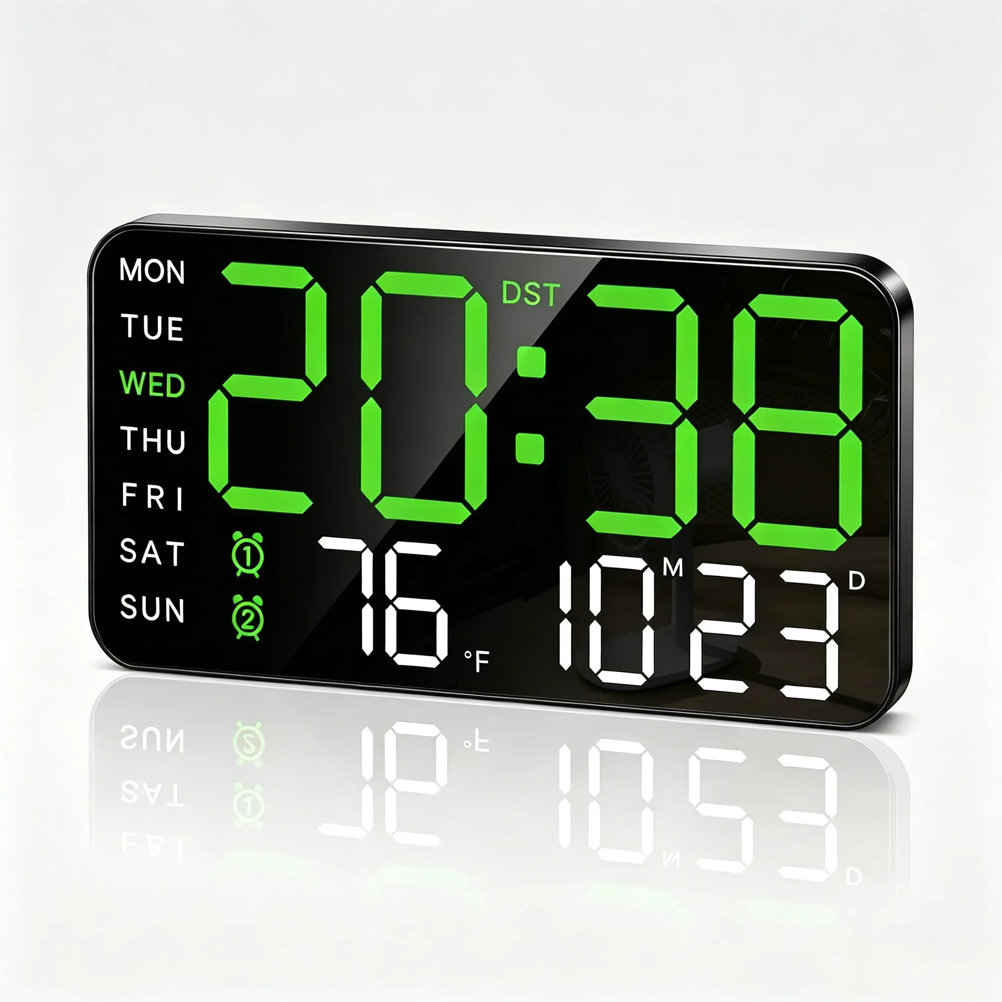 Large Digital Alarm Clock for Bedroom, Digital Clocks for Bedrooms, LED Display Clock, Temperature Date & Weekday Display, Adjustable Brightness & Volume, Desk or Wall Mountable, Modern Home & Office Clock