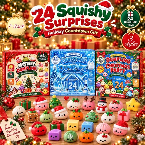 2026 Christmas Mini Stress Relief Toy Countdown Calendar, 24-Day Holiday Countdown Set, Cute Dumpling Shape, Squishy Squeeze Fun, Ideal Gift for All Ages