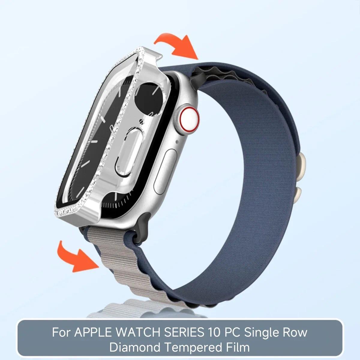 Bling Glass+Cover For Apple Watch 11 10 42mm 46mm Diamond Hard PC bumper+Screen Protector Case iwatch series 11 10 Accessories