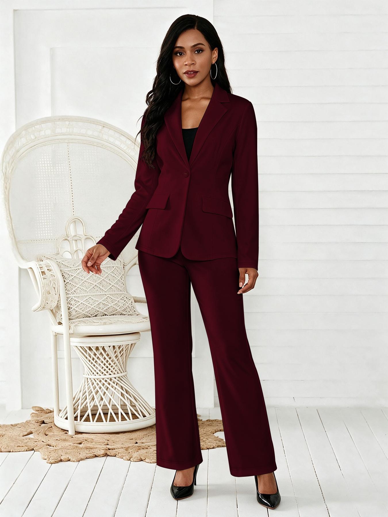 Women's Two-Piece Matching Set, Pants Set Outfit, Plain Button Lapel Fitted Blazer & Suit Pants, Business Casual Long Sleeve Outerwear & Trousers for Daily Outdoor Wear, All Seasons, Essential Business Attire, Work Casual Blazers, Corporate Attire
