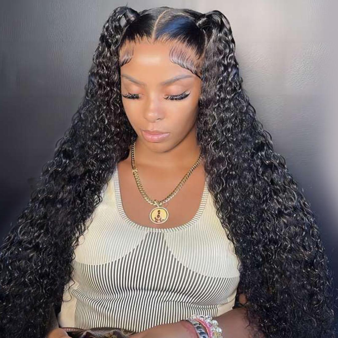 Bling Hair Fashion 34 Inch Kinky Curly 13x4 Lace Front Wigs Human Hair Pre Plucked Wet And Wavy 13x4 Hd Lace Frontal Wig Human Hair 180 Density For Women Bouncy Soft Deep Curl Glueless Tangle Free Natural Hairline