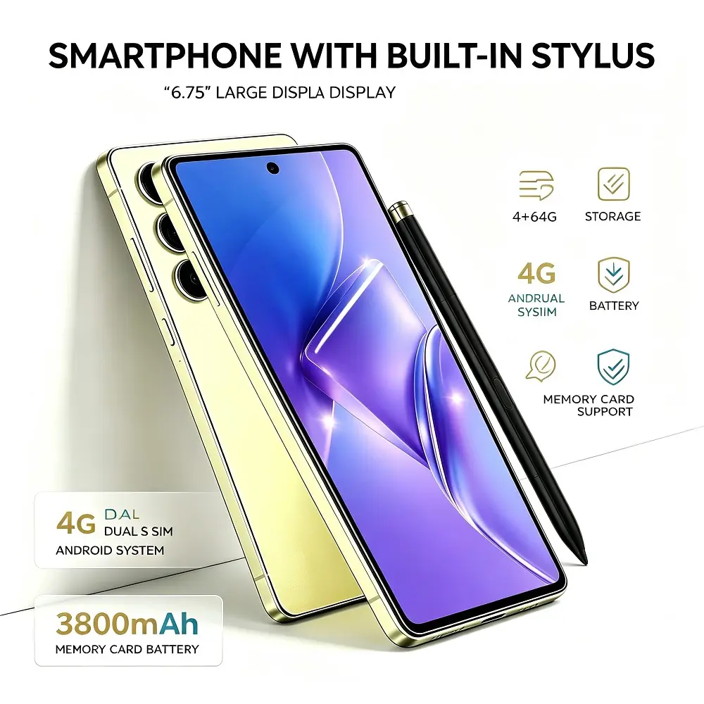6.75 Inch Large Screen Smartphone, Built In Stylus, 4GB+64GB, Full Network Android, Dual Sim, Lightweight Body, 3800mah Battery, Android Mobile Smartphone