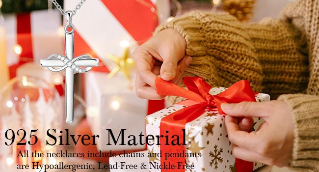 925 Sterling Silver Cross Faith Pendant Necklace for Women Infinity Necklace 14K White Gold Plated with 5A Zirconia