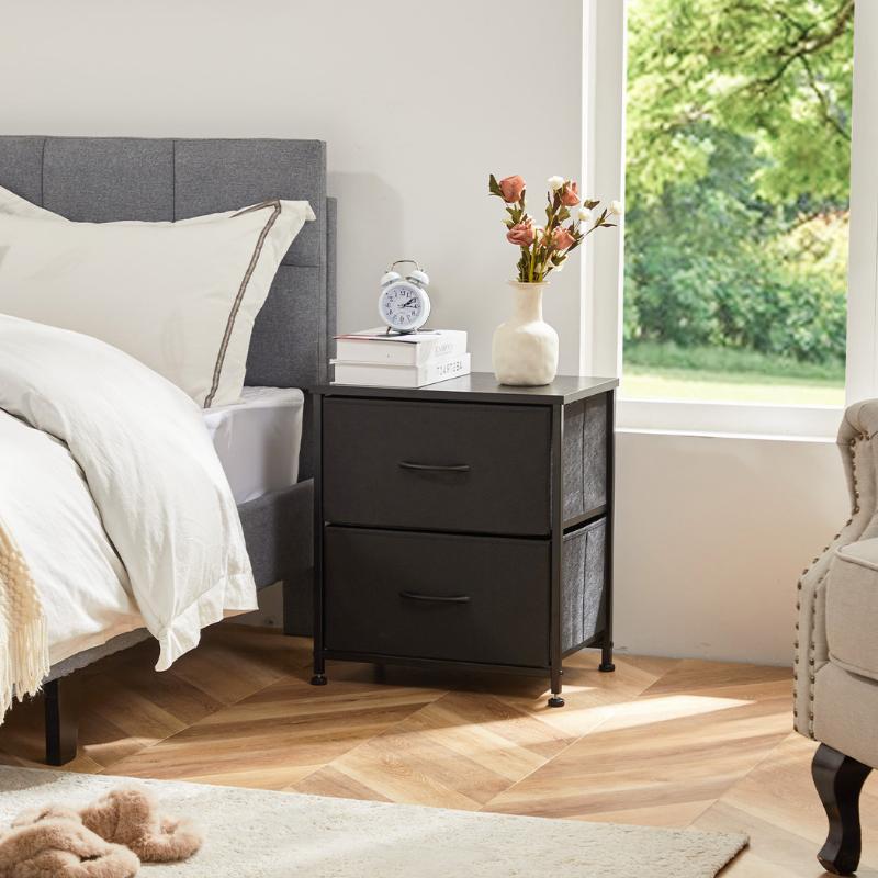 White Nightstand with Drawer, 2 Drawers Dresser for Bedroom, Small Night Stand and Dressers Sets Fabric Drawers, End Table Drawer Living Room (2PCS) Nightstand Small Dresser with 2 Fabric Drawers Side Bedroom End Table Kids Bedside Storage Furniture for 2