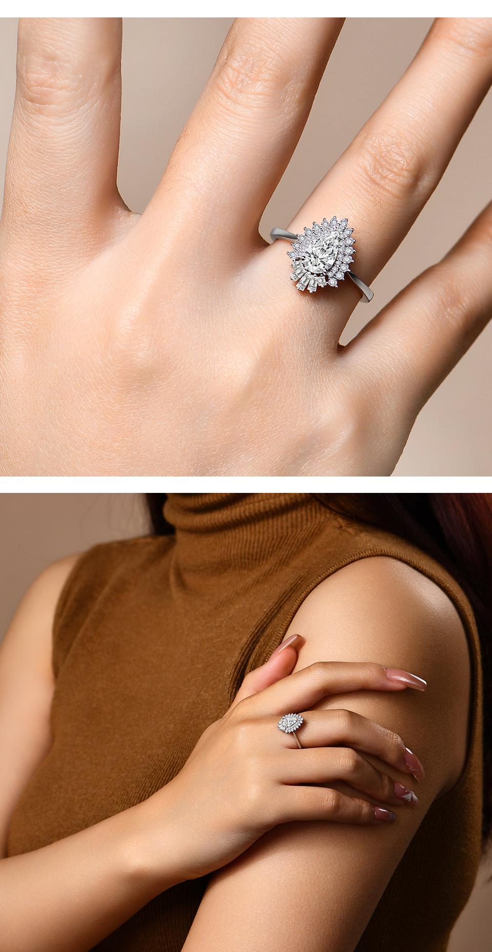 Luxury Pear Cut 1.0CT Synthetic Moissanite Promise Ring for Her Wedding Bands for Women R117