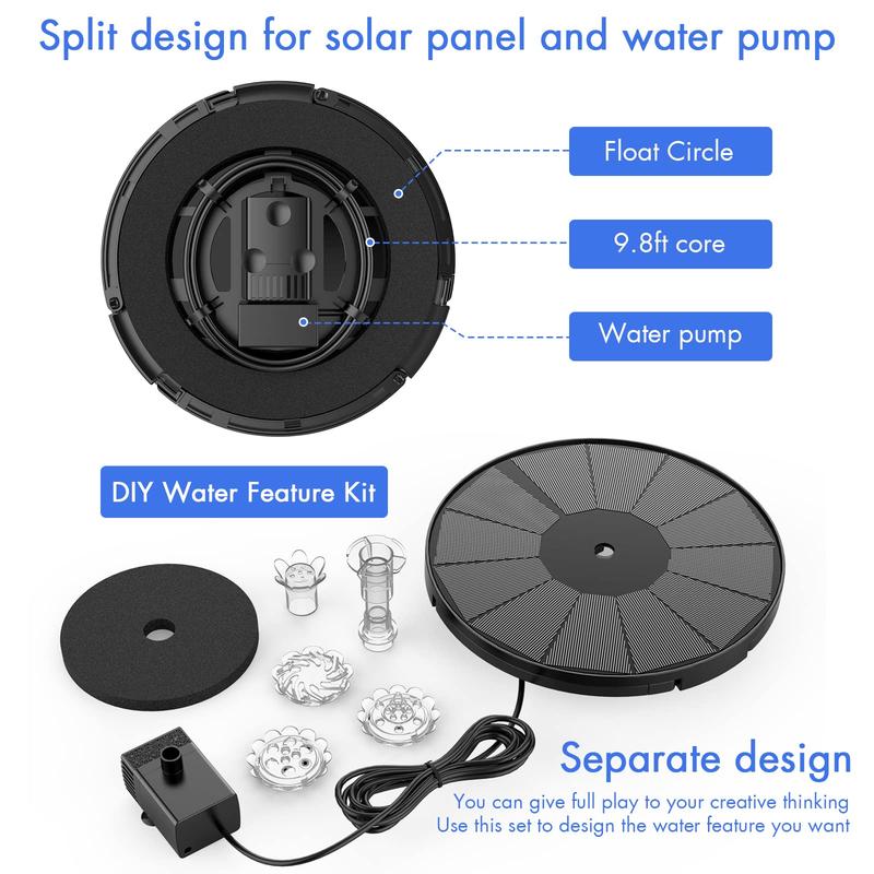 Solar Fountain Pump, Build Your Outdoor Water Feature with Multiple Nozzles for Gardens, Ponds, Fish Tanks and Aquariums DIY Decorative
