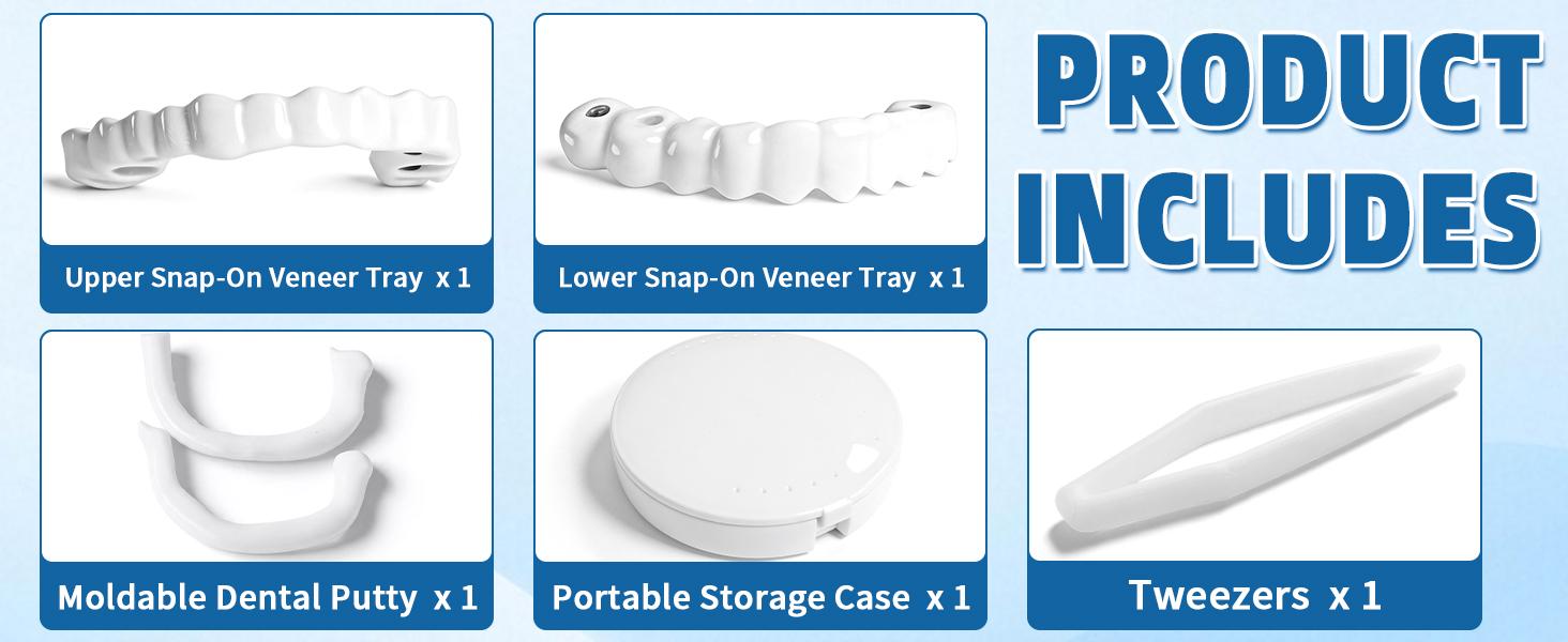 2026 Adjustable Snap-On Veneers Denture Set - Upper-Lower Teeth Covers, Natural Full Coverage Tooth Caps Kit for Adults
