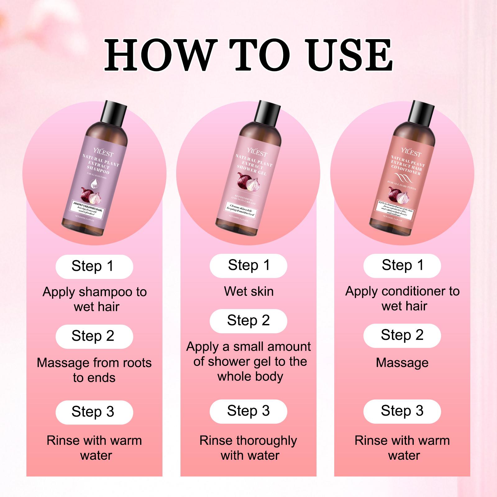 Onion Shower Hair Care Travel Three-Piece Set, Plant Extract Trio (Shampoo/Conditioner/Body Wash) + Strengthens Hair Lightweight Volume + Refreshing Hydration, Travel Portable Kit Suitable For All Hair And Skin Types