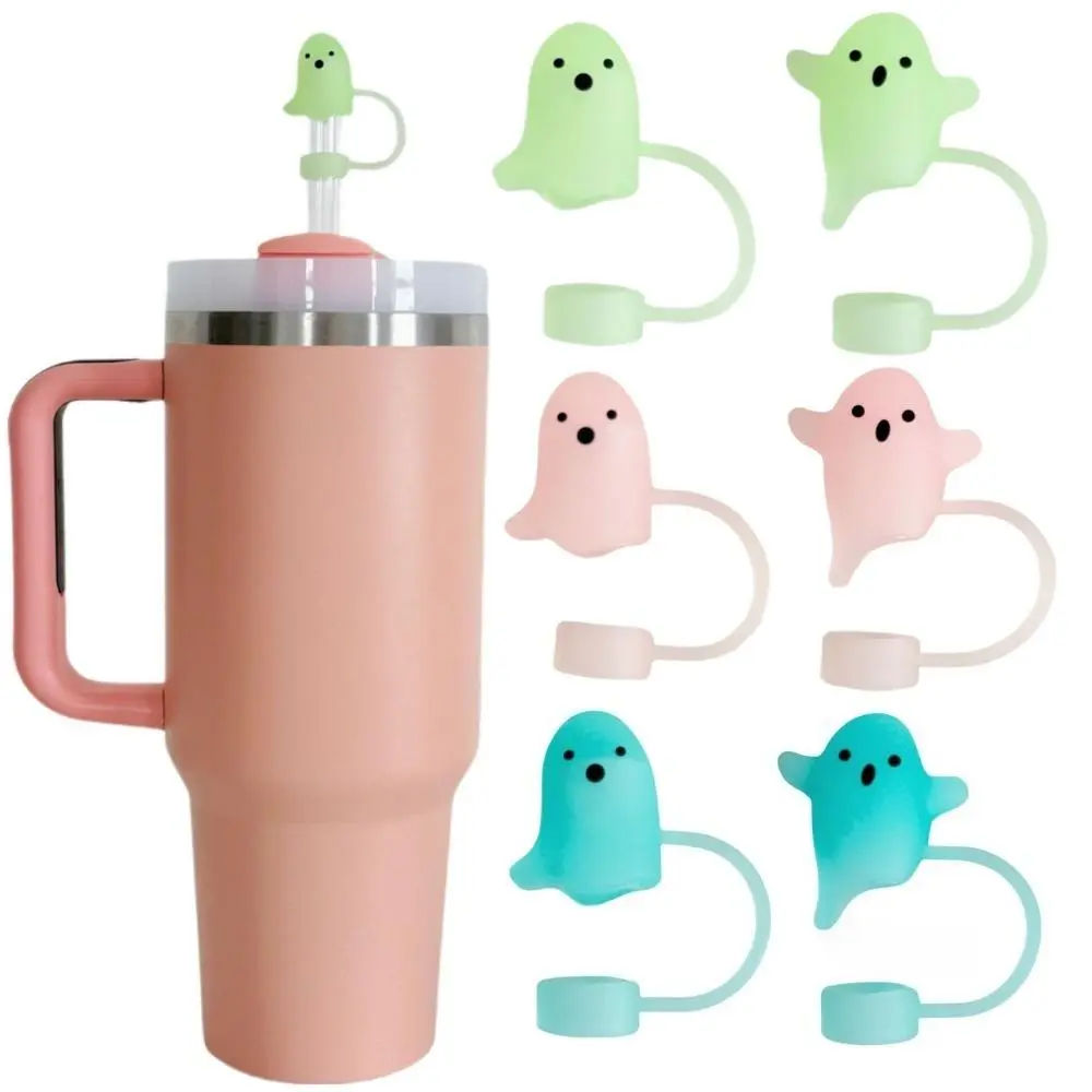 6PCS Reusable Luminous Ghost Silicone Straw Covers Set, Halloween Straw Toppers for 20-30-40oz Tumblers, Cute Spooky Fashion Drinkware Accessories