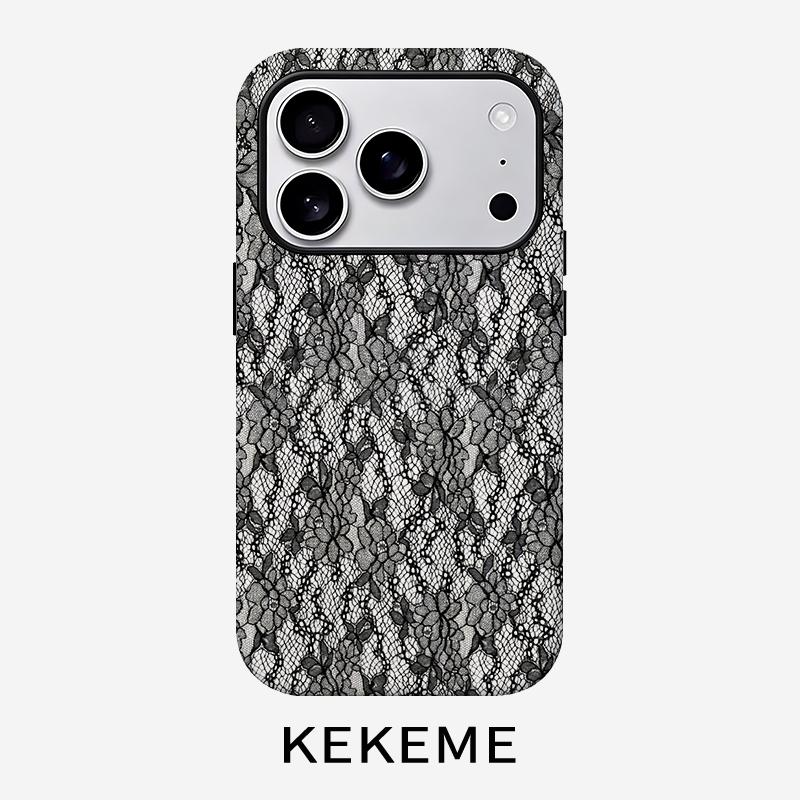 Black lace creative pattern, stylish and unique 2-in-1 phone case, durable and anti-drop, suitable for iPhone 17 16 15 14 13 12 11 Plus Pro Max Air, Samsung Galaxy S Series and A Series, a gift for family and friends