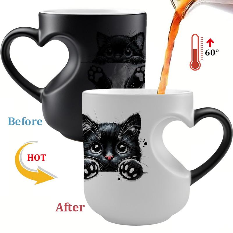 1pc Magic Color-Changing Mug - Thermosensitive Ceramic Cup Changes Color When Hot Drinks Are Added (-Activated), With Cute Black Cat Design, Double-sided print, Hand Wash Only, Reusable Gift for, Tea, Cocoa, 11oz 325ml Funny Mug