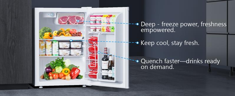 COWAR 2.6 Cu.Ft Mini Fridge with Freezer, Single Door Mini Fridge, Dorm Fridge, Adjustable Thermostat, Mini Refrigerator for Dorm, Office, Bedroom, Stainless Steel