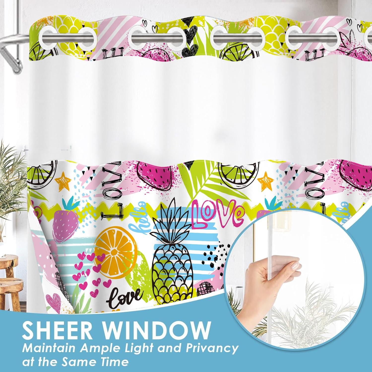 1PC double-layer large ring shower curtain, colorful fruit pattern background, shower curtain, high-end quick drying hanging curtain, bathroom, curtain, waterproof, anti mold curtain