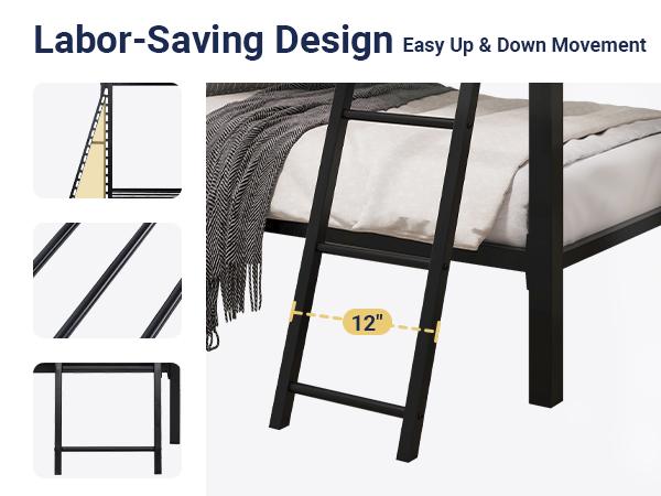 Allewie Twin Over Twin Metal Bunk Bed - 【Frame Only No Mattress】Angled Ladder & Heavy-Duty Guardrail for Kids/Adults, Space-Saving Noise-Free Design, Black/White,#TikTokShopBlackFriday #Christmas Gifts