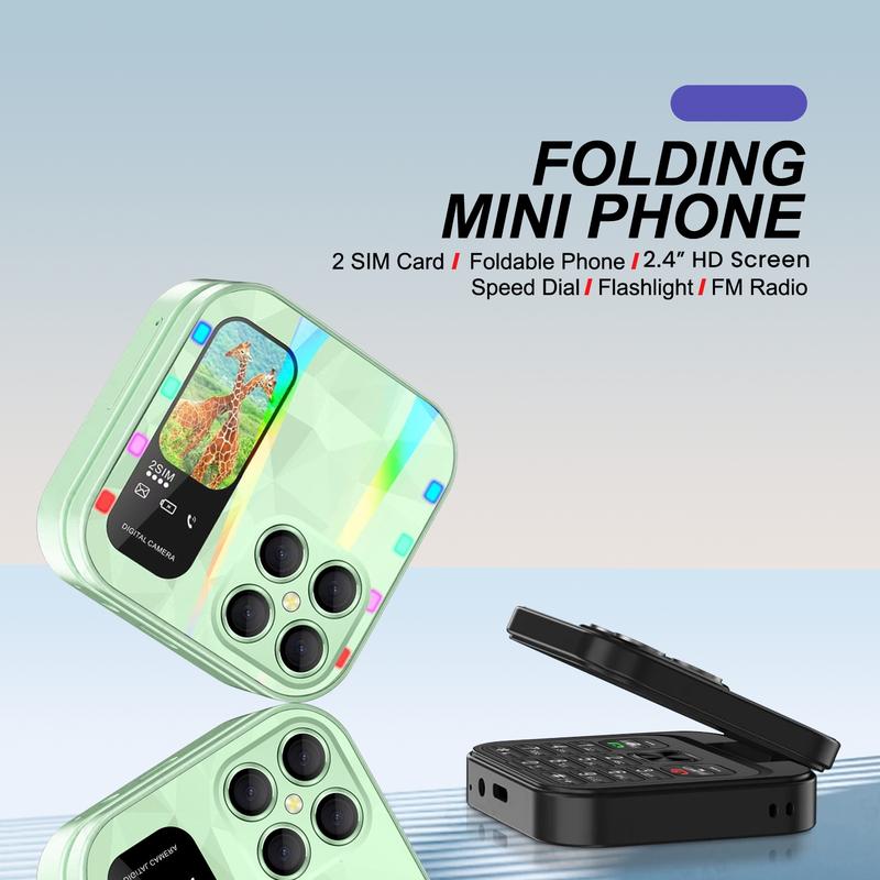 FUFFi-Foldable Mini Phone ，Glowing , 2.4 Inch Display, Dual Sim Support, Fm Radio, Fun Student & Kids Mobile Device
