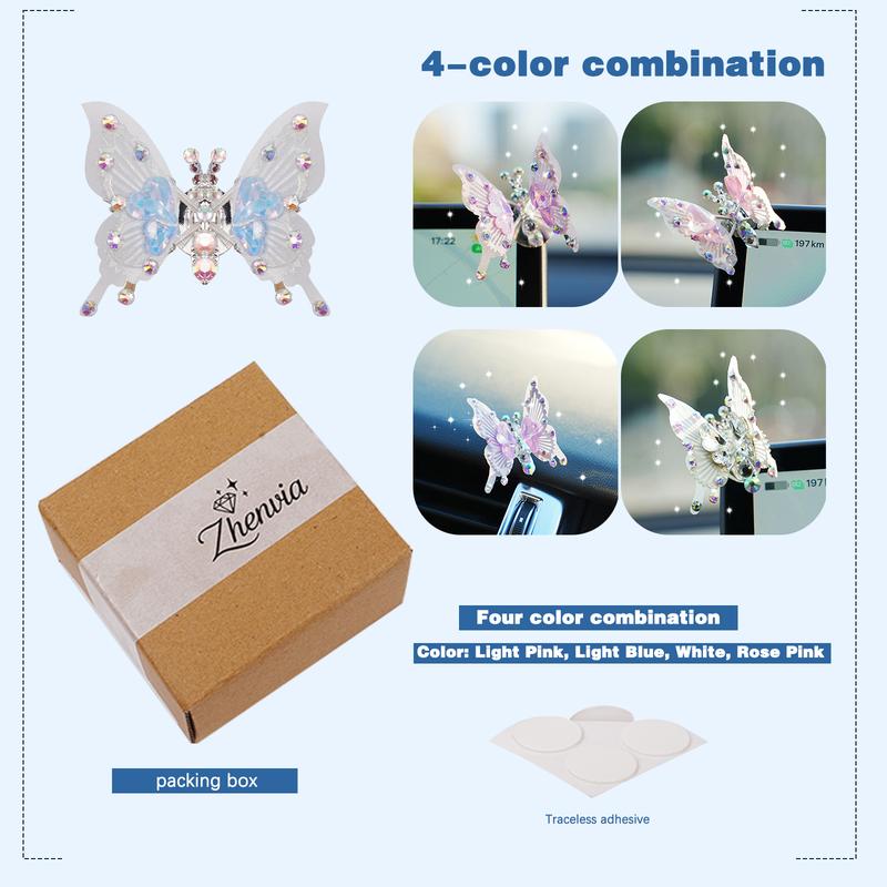 Girly Glam Butterfly Stickers for Car Interior Rhinestone Appliqués with Movable Wings