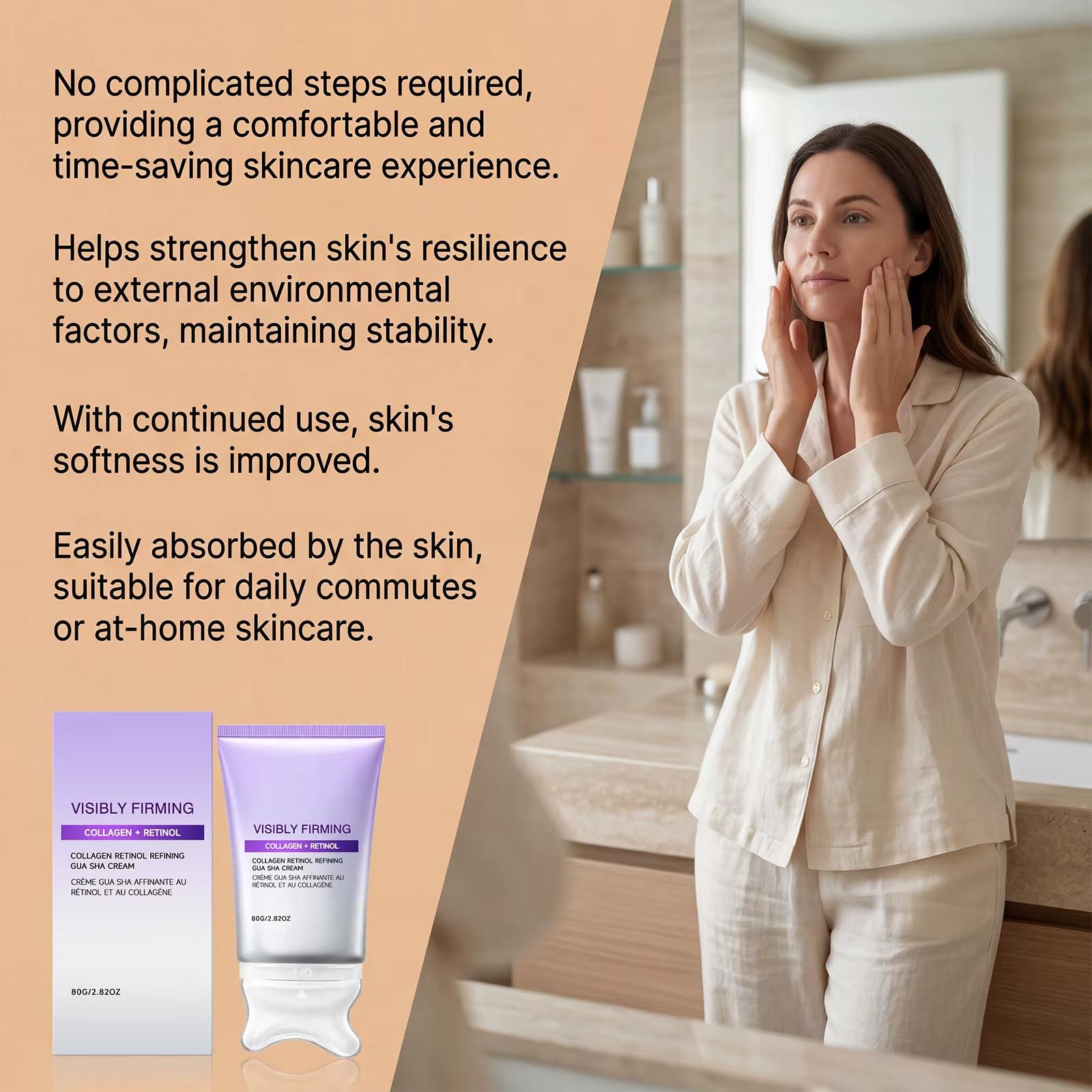 2-in-1 Gua Sha Neck Firming Cream with Roller Massager -Gua Sha Firming Cream Lifting Cream Anti-Aging Retinol & Collagen Moisturizer for Jawline & Turkey Neck Lifting - Korean Skincare V-Line Contour Lotion (2.7 fl.oz)
