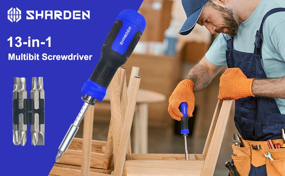 SHARDEN Multibit Screwdriver 13-in-1 Screw Driver Set Adjustable Extension Screwdriver Multitool All in One with Torx Security, Flat Head, Phillips, Hex, Square and 1/4 Nut Driver