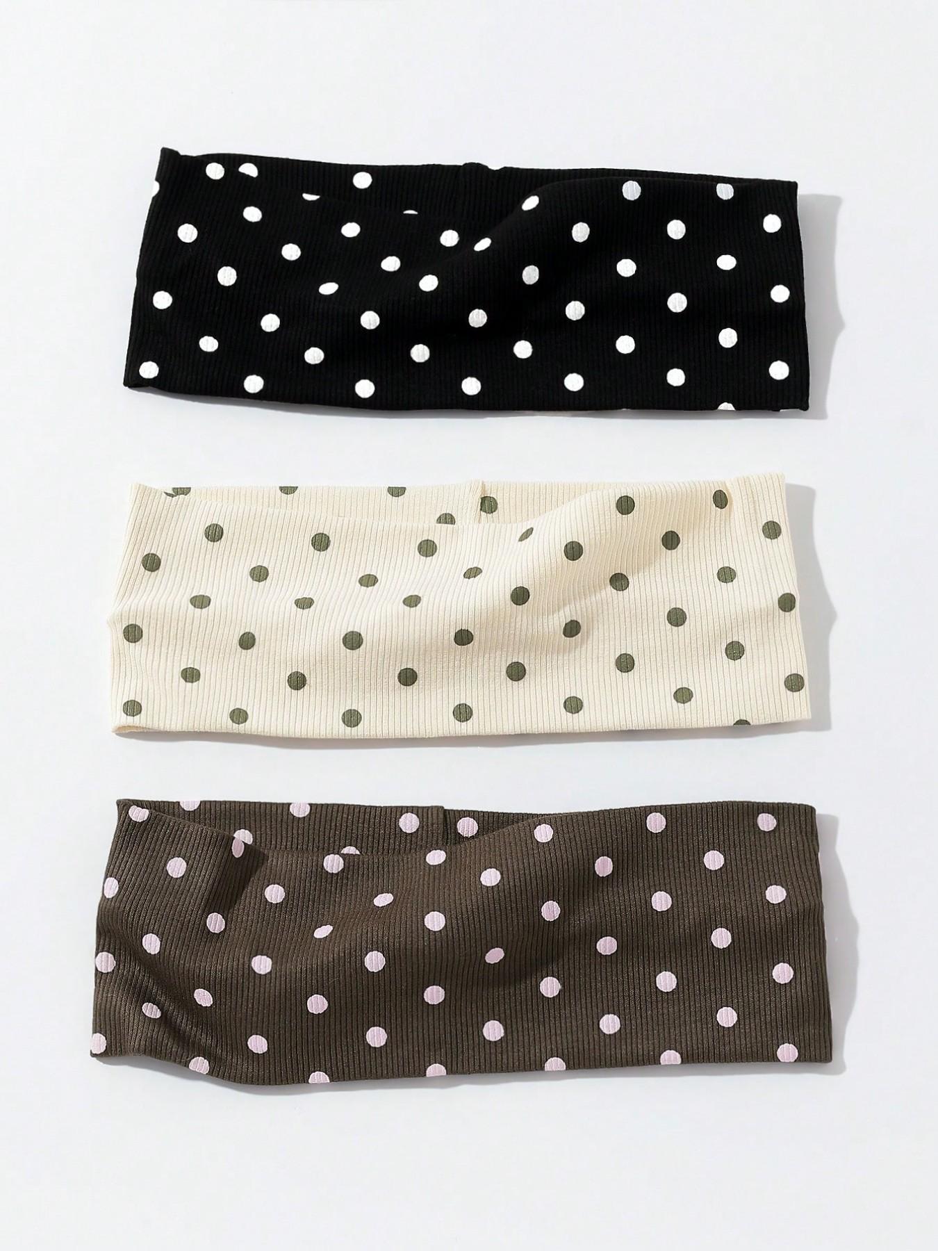 Women\'s Polka Dot Headbands Pack of 3 Soft Cloth Hair Wraps for Casual & Dress Polka Dot Pattern Hair Band, Casual Simple Hair Accessories  main image 2
