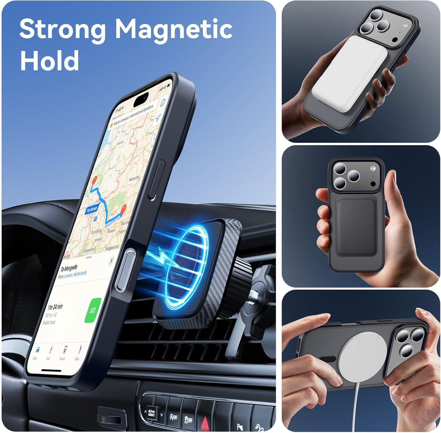 MagSafe-Compatible Protective Phone Case for iPhone 17/17 Pro Max,16,15,14,13,12 - Drop-Proof, Military-Grade Shockproof, Translucent Matte Black, Multi-Model iOS Accessory, Guys Gifts for All Genders
