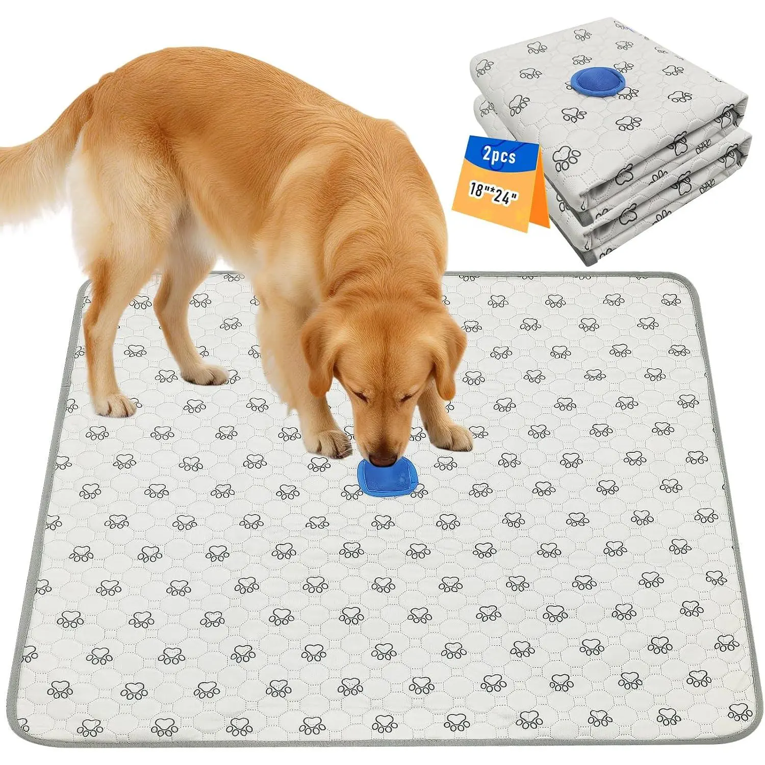 2Pack Washable Pee Pads for Dogs, Reusable Puppy Pads Pet Training Pads with Activated Carbon Pheromone Attraction Targets, Waterproof & Non-Slip Dog Pee Pads for Housebreaking (18"x24")