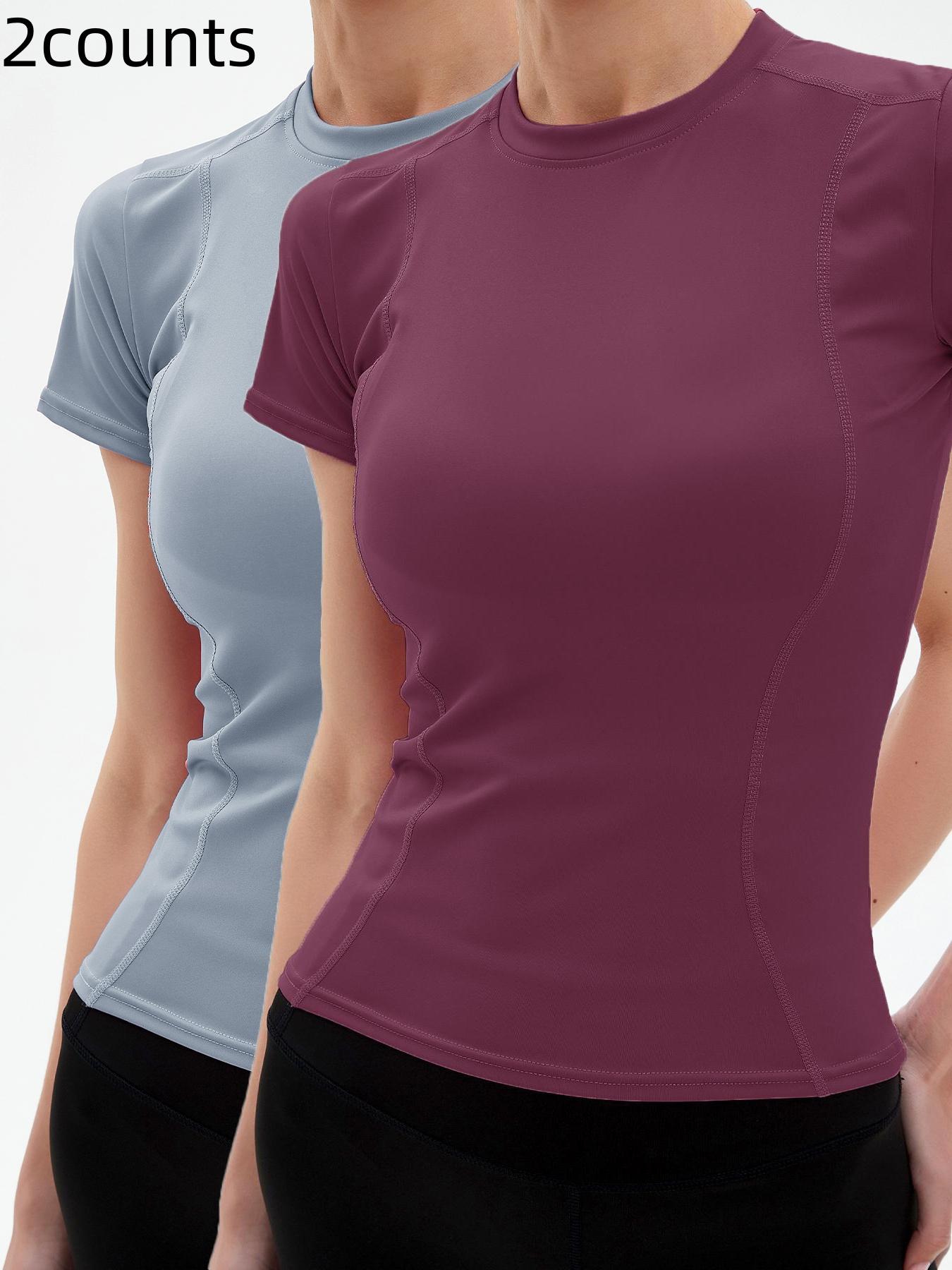 Women's Plain Sports Tee, Quick Drying Breathable Short Sleeve T-shirt, Ladies Sportswear for Indoor Outdoor Wear, Gym Clothes, Women Sport & Outdoor Clothing, Sports T-shirts for Women, Athletic Fashion Gym Clothing, Tops, Activewear, Solid Top