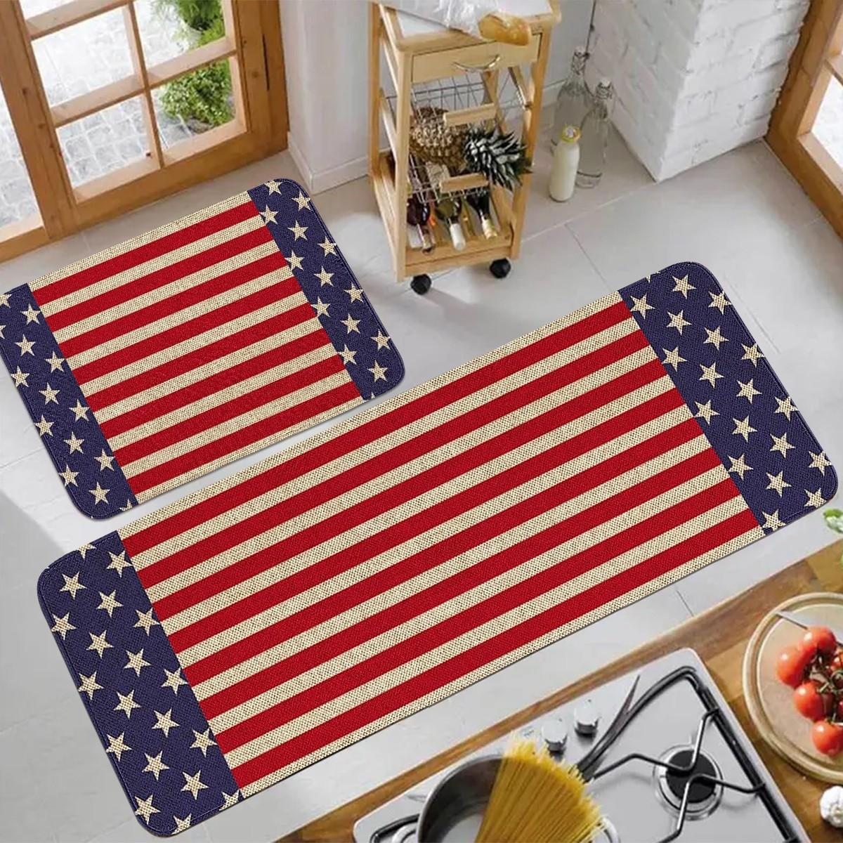JIT 1/2/3 pc of flannel flag Memorial Day and Independence Day White Eagle Embroidered Carpet for Multi-Scene Use as Decorative Carpet - Kitchen Carpet Set, Flannel Washable Side-Edge Soft Carpet, Suitable for Kitchen, Bedroom, etc.