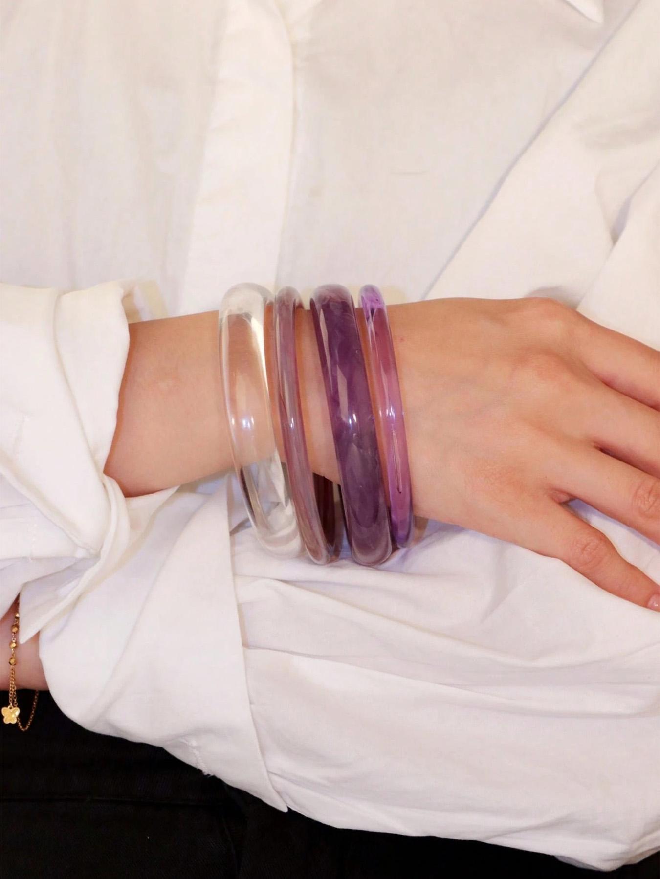 Elegant Retro Bracelet Set, 4 Pcs, Lavender Acrylic, Fashionable Minimalist Design, Women's Accessories, Daily & Party Wear
