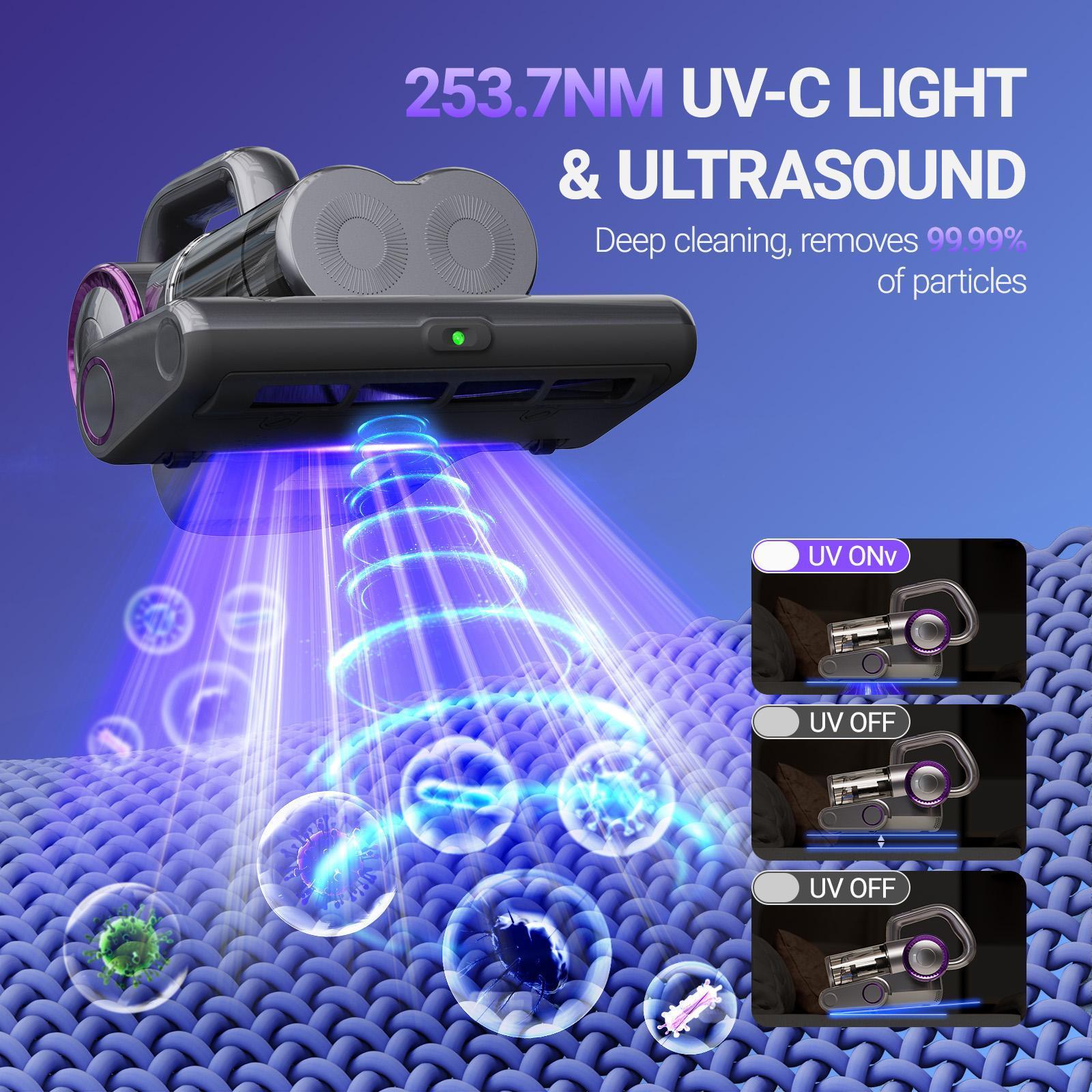 FEPPO Mattress Vacuum Cleaner with UV-C light,for Dust Mites Removal,  Bed Vacuum with Powerful Suction for Deep Cleaning of Beds, Sofas, and Upholstered Furniture