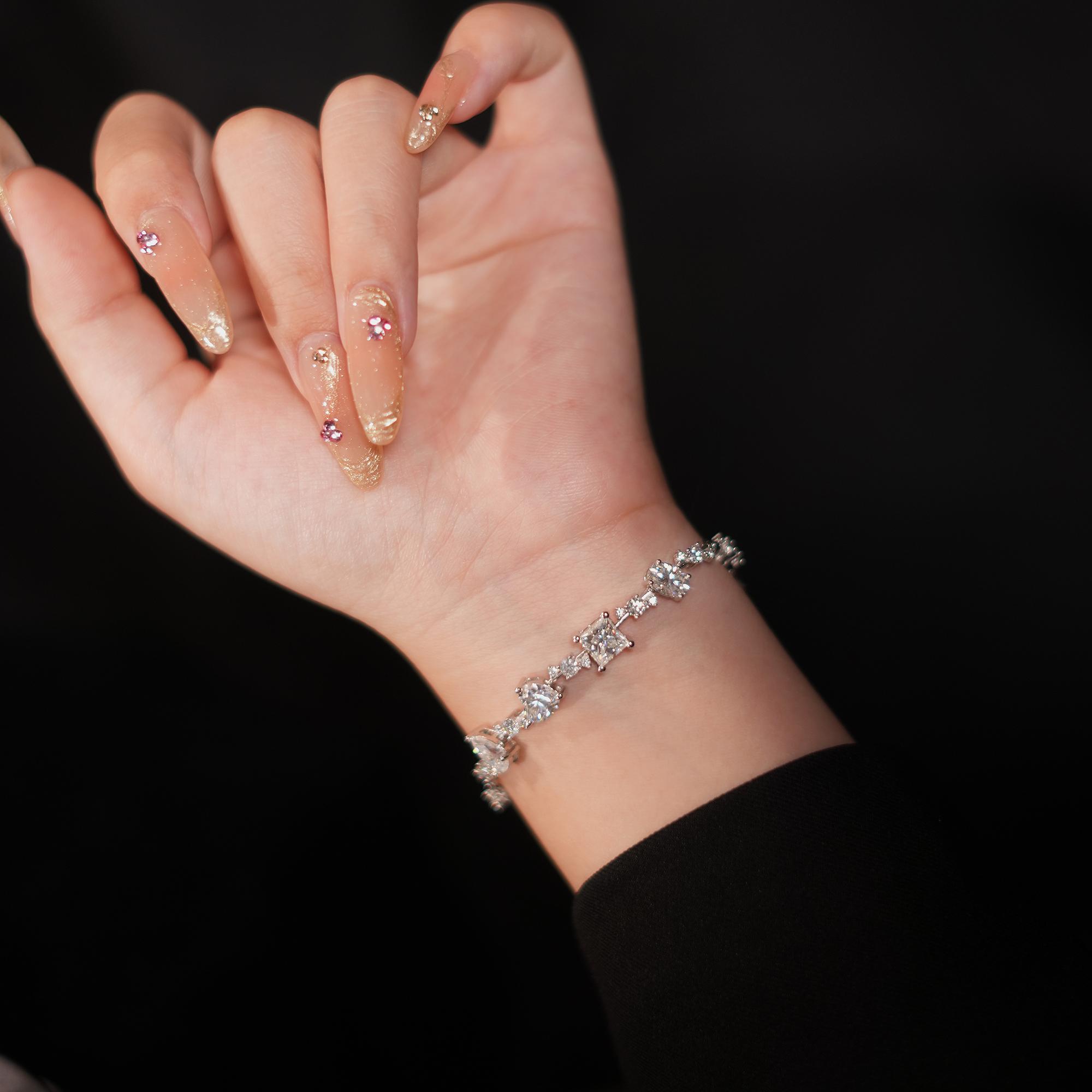 【#374】4CT Synthetic Moissanite Bracelet in 925 Sterling Silver SpringStatements
