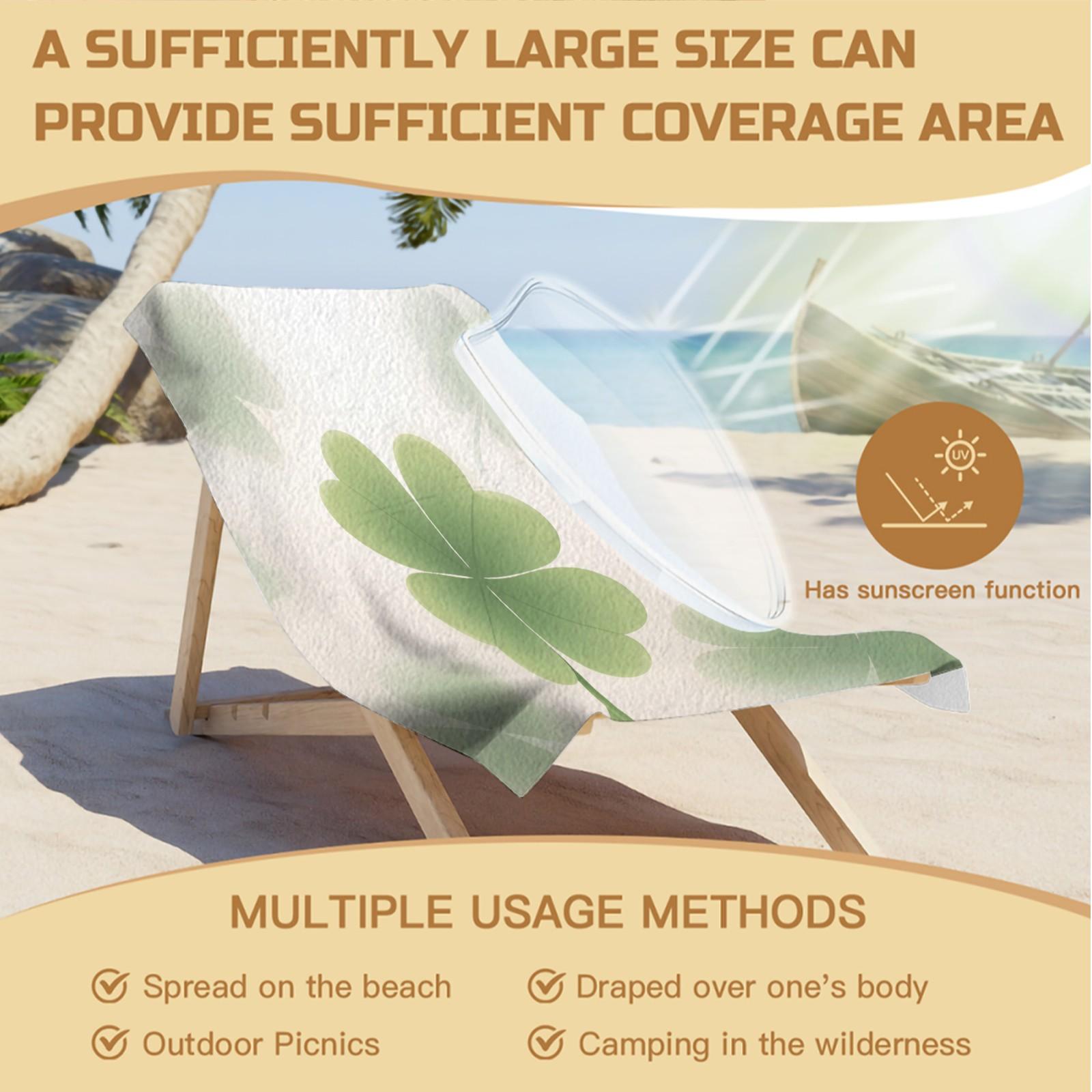 1Pcs Four-Leaf Clover Print Beach Towel, Multiple Styles, Quick Dry Absorbent Microfiber, Lightweight And Sand-Resistant, Suitable For Pool And Beach, Suitable For All People, Ideal Gift Choice