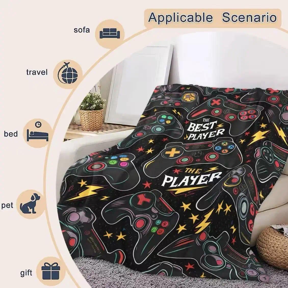 Multicolor Gaming Controller Flannel Blanket Best Player Throw for Gamers Soft Cozy Gamer Blanket for Couch Bed Sofa Bedroom Gaming Room Home Decor Gift for Birthday Christmas Travel