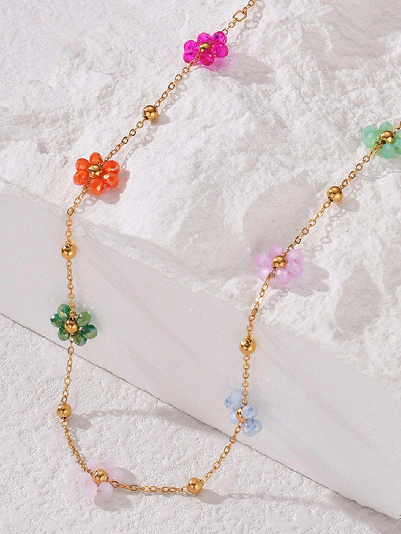 Women's Stainless Steel Anklet, Waterproof Rust-Resistant Handmade Flower Design, Summer Beach Vacation Accessory Gift (colors Random)