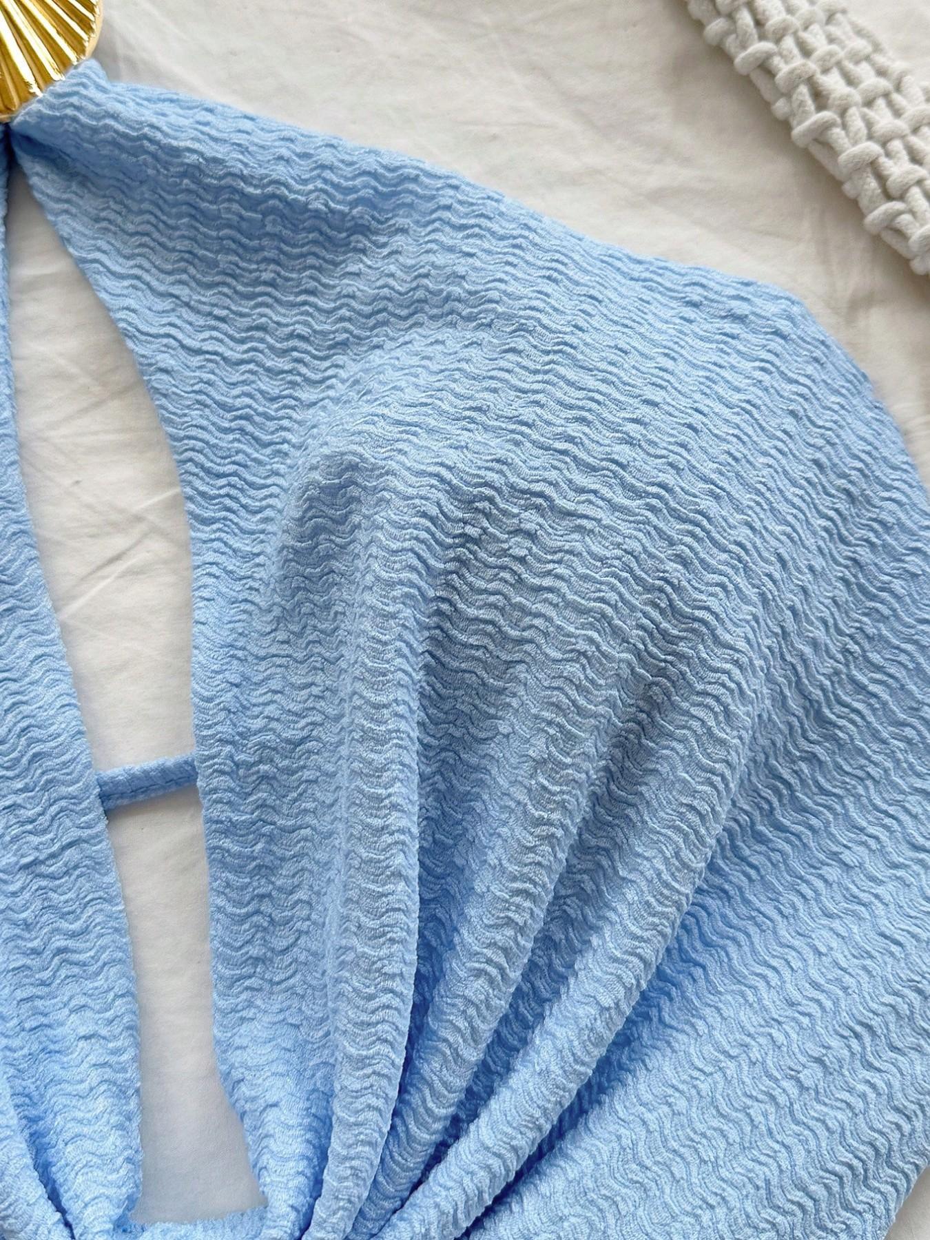 Women's Fresh Style Ruffled Halter Top, Shell Metal Buckle Accent Tie Design, Soft Breathable Fabric, Casual Fashion