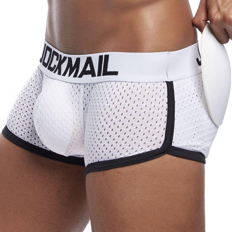 Boxer Mens Package and Butt Padded Underwear Enhancing Trunks Mesh Breathable with Hip-up Enhancing Removable Front and Hip Pads