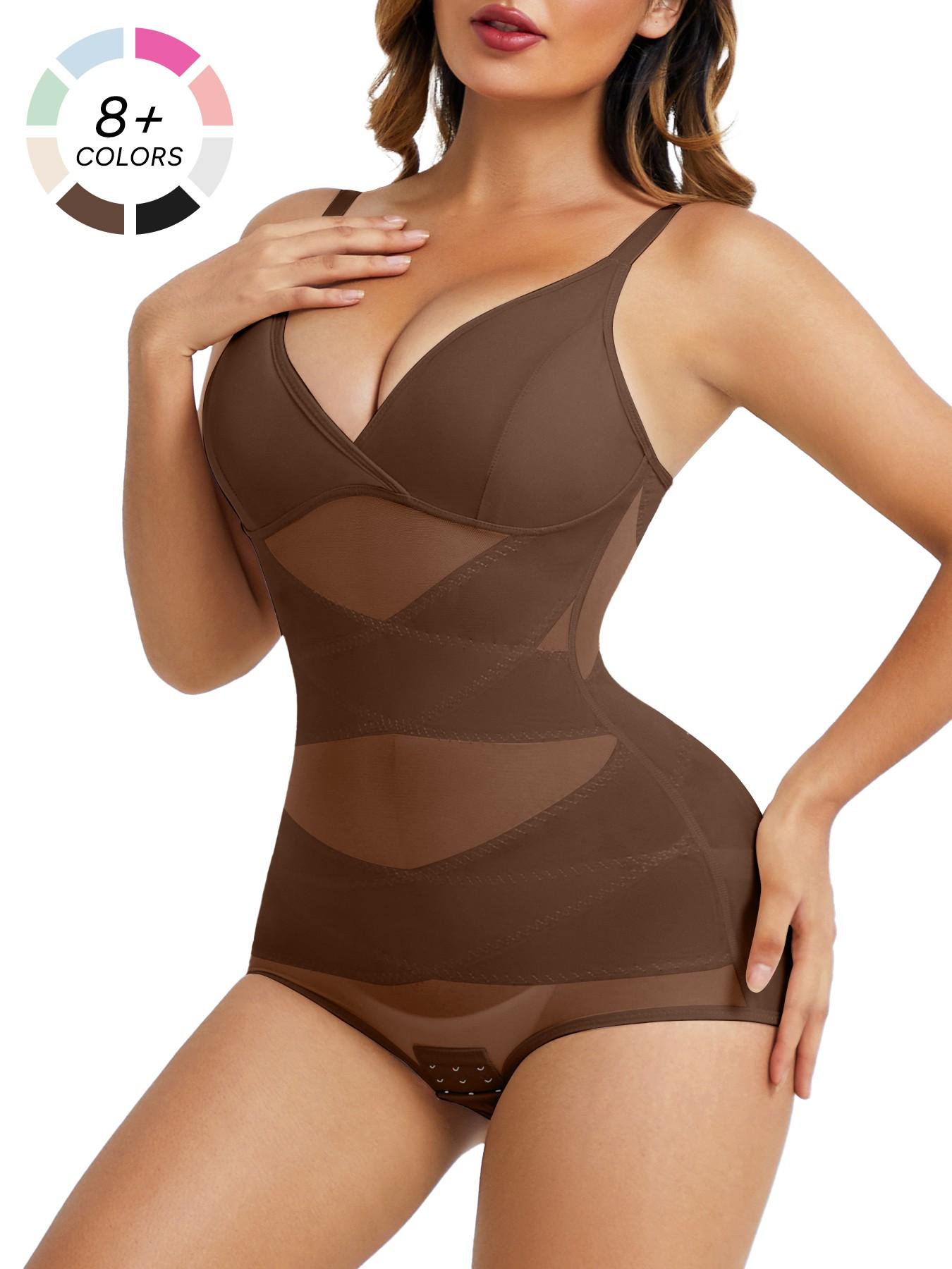 Women's Abdominal Control Shapewear Bodysuit Fit, High Elastic Breathable Mesh V-Neck Full Body Shaping Garment Elegance, Casual All Seasons Wear Underwear