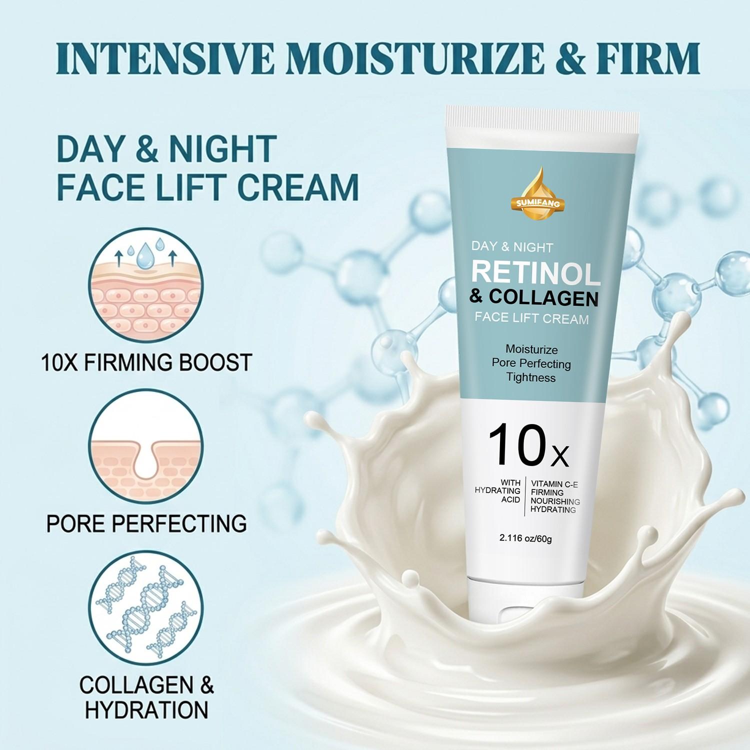 Day & Night Firming Cream, Retinol Night Calming, Collagen Day Plumping, Moisturizing, Tightening, Vitamin Ce Brightening, Suitable for All Skin Types
