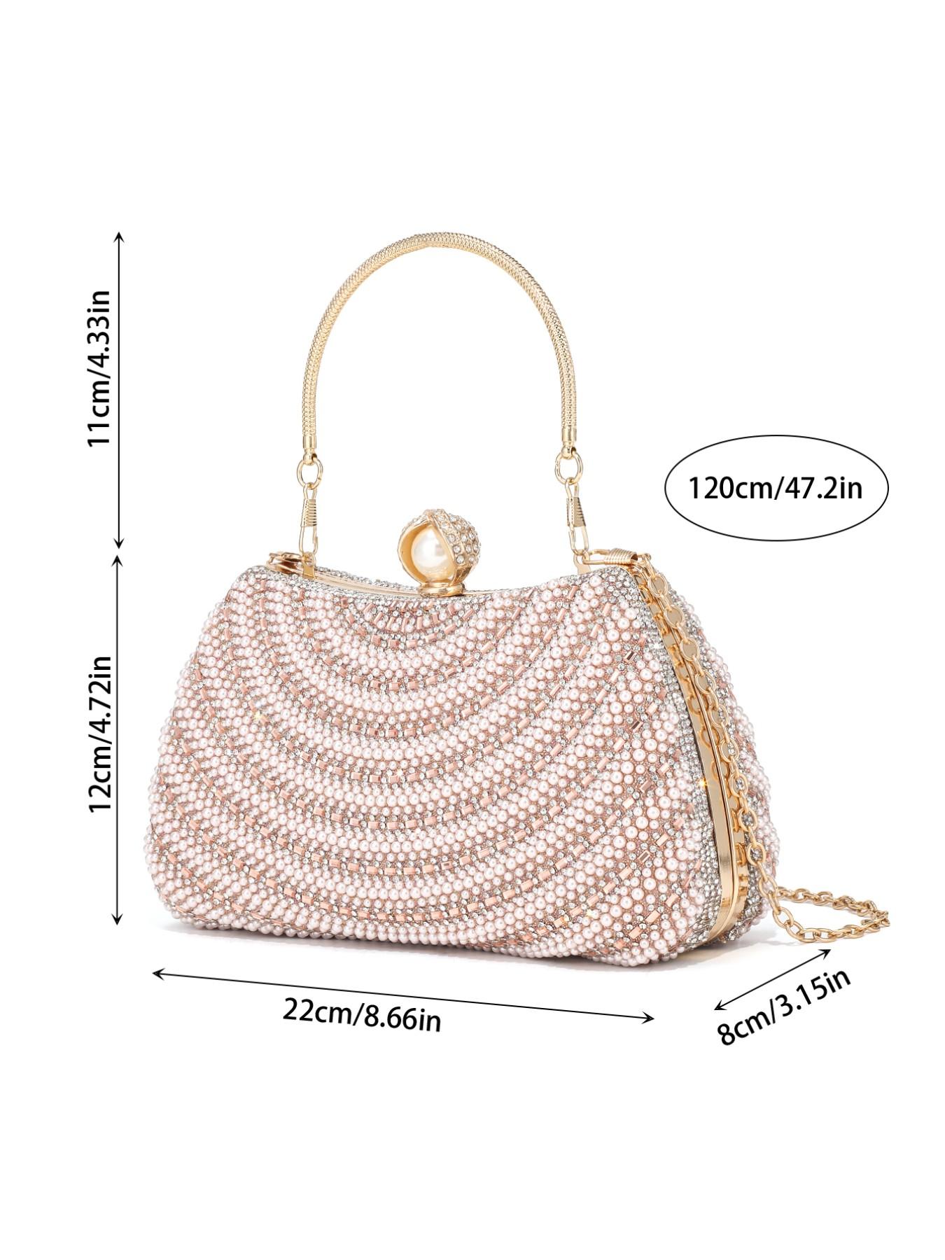 Elegant Pearl Rhinestone Handbag, Evening Party Wedding Bag, Sparkling Chain Design, Luxury Women's Clutch, Perfect for Special Occasions