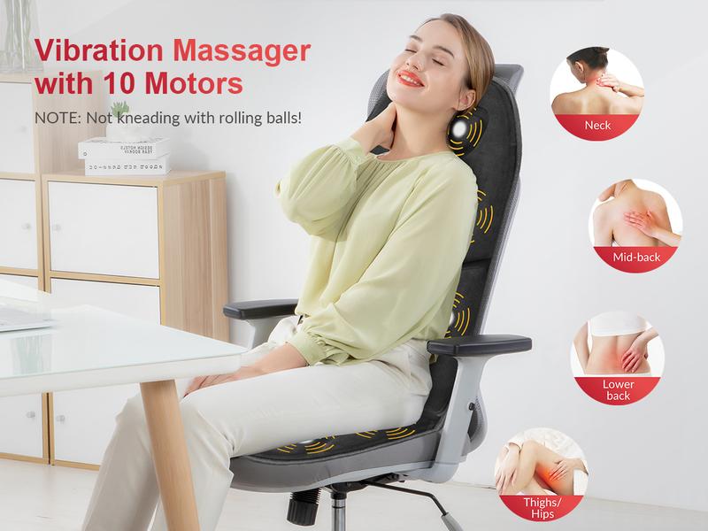 COMFIER Back Massager with Heat, App Control Vibration Massage Seat Cushion, 10 Motors & 3 Heat Levels Chair Massager Pad, Gifts for Mom,Dad Home Office Use