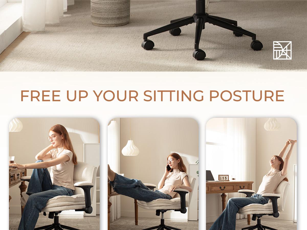 Dowinx Criss Cross Chair with Adjustable Arms and Wheels, Comfort Ergonomic Cross Legged Office Desk Armchair with 3 Layer Cushions, Wide Seat Vanity Chair for Home Office, Living Room, Bedroom