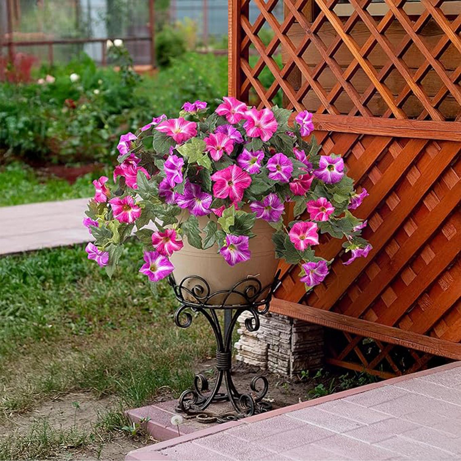 Outdoor Decor Artificial Fake Flowers Plants, 2 Pcs Realistic Petunia Silk Flowers, UV Resistant Non-Fading, Home Garden Balcony Patio Indoor Decoration, Artificial Flowers For Outside