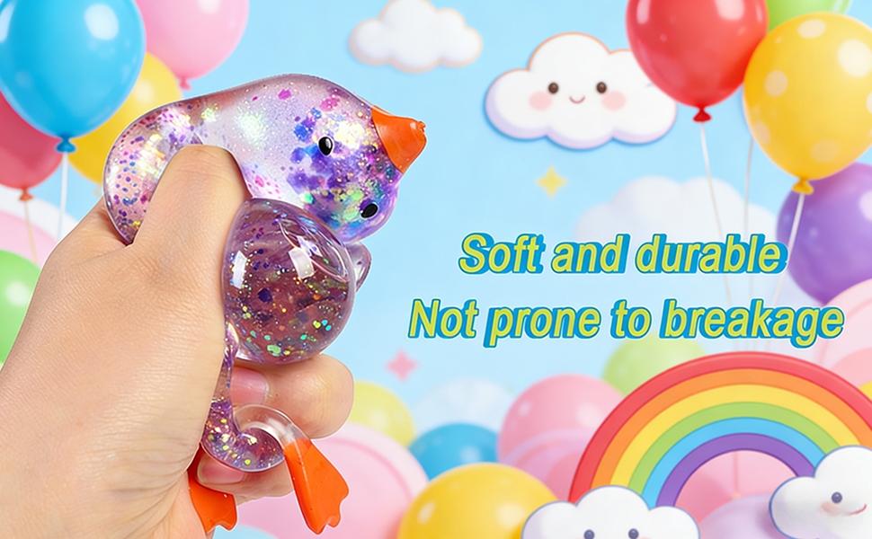 Cute Duck Squishy Sugar Stress Ball, Glitter Stress Relief Toy, Fun Gift for Office, Desk, Party, Easter Basket Stuffer, Ages 3+
