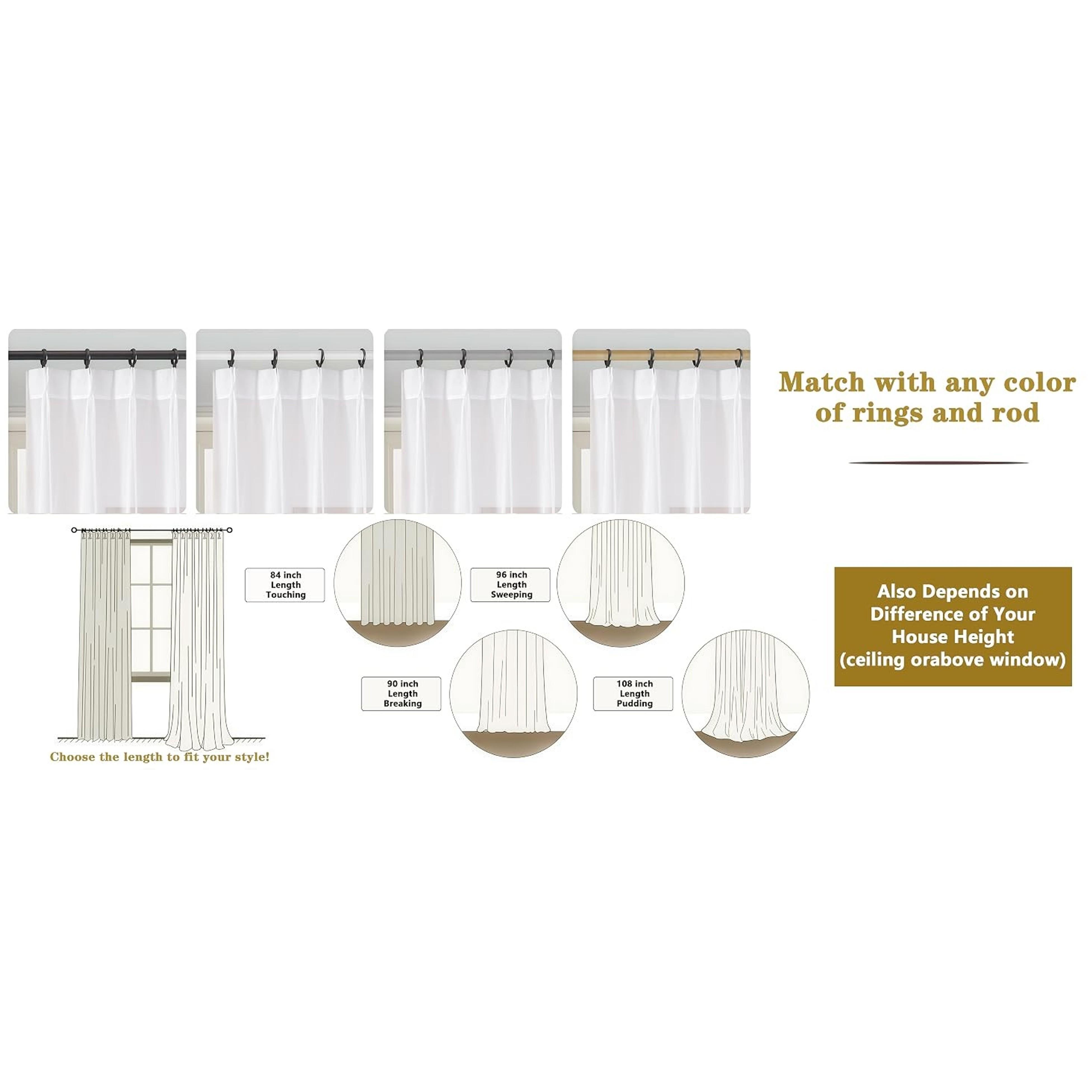 White Pinch Pleated Sheer Curtains 96 Inches Long, Light Filtering Window Treatments for Bedroom & Living Room, Modern Solid Drapes, 40x96 Inch PanelGift